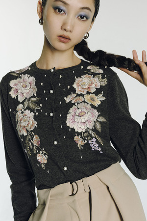 Oriental Floral Embroidery Knit カーディガン